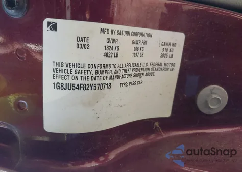 2002 Saturn L-Series L200 from USA, damaged, VIN 1G8JU54F82Y570718